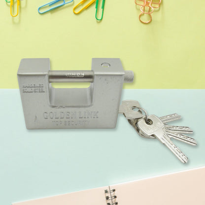 94mm Stainless Steel Padlock: Rectangular, Hardened Steel, 5 Keys Your Brand
