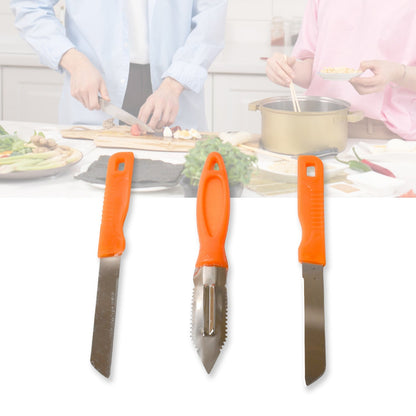 3in1 Multipurpose Stainless Steel Classic Kitchen Knife Set of 3 for Fruits and Vegetable Chopping / Cutting / Peeling, Kitchen Knife / Vegetable Peeler / Plain Knife Your Brand
