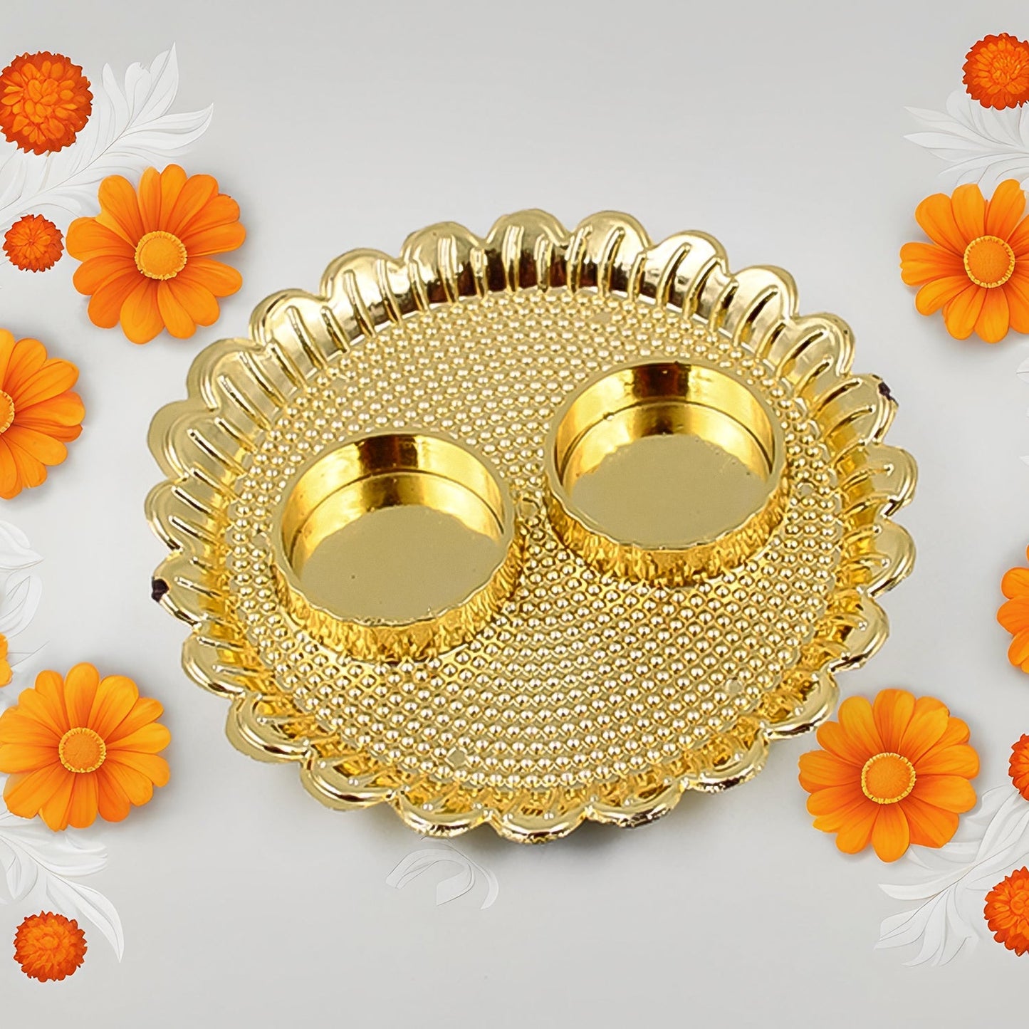 Round Shape Special Puja Thali, Kumkum Thali Holder (1 Pc / Big) Your Brand
