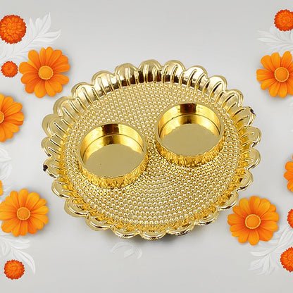 Round Shape Special Puja Thali, Kumkum Thali Holder (1 Pc / Big) Your Brand