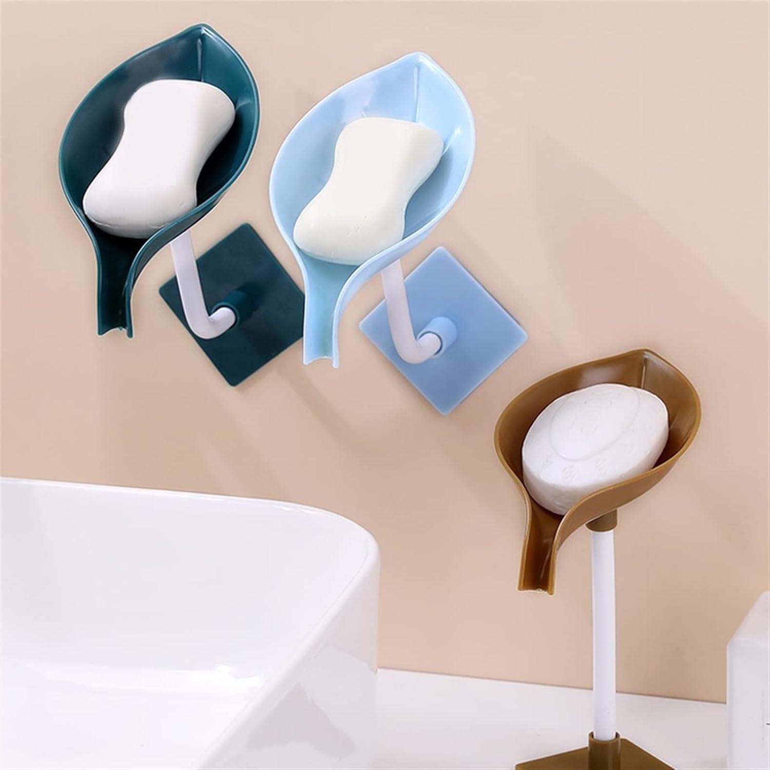 Soap Holder Leaf-Shape Self Draining Soap Dish Holder, With Suction Cup Soap Dish Suitable for Shower, Bathroom, Kitchen Sink Your Brand