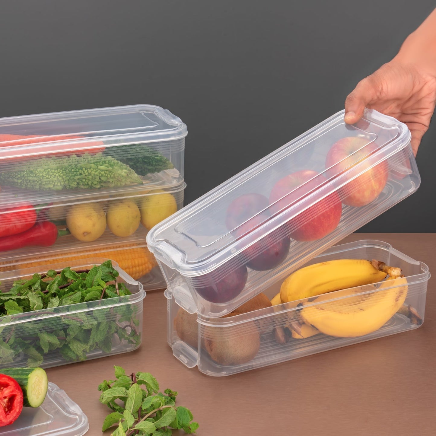 3 Fridge Storage Container, Fridge Organizer with Lid Stackable Fridge Storage Containers Plastic Freezer Storage Containers for Fish, Meat, Vegetables, Fruits, Pack of 3pcs, 1500ML Approx Your Brand