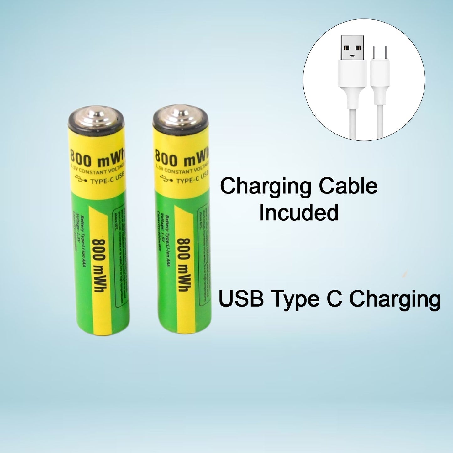 AAA Rechargeable 800 mWh Batteries With Recharging Cable (2 Pc Set) Your Brand