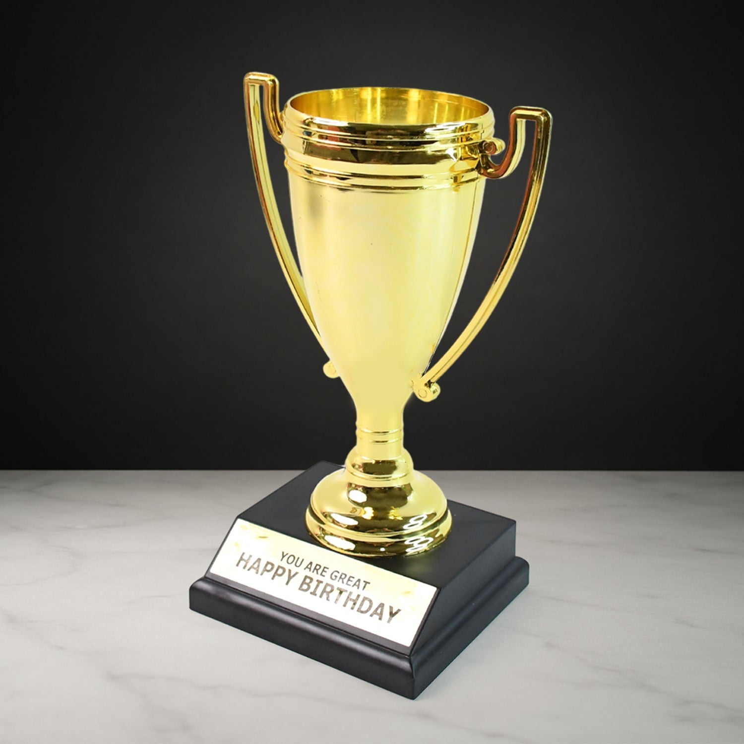 Golden Birthday Trophy – “You Are Great Happy Birthday” Plastic Award with Base Your Brand