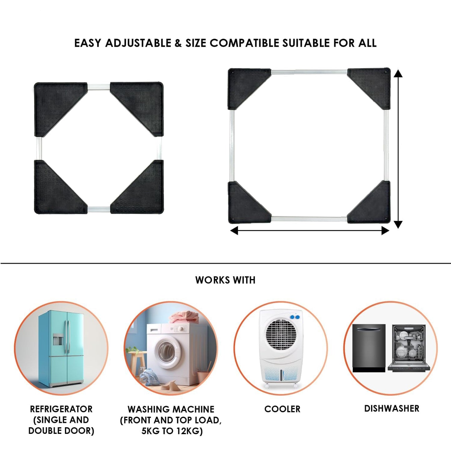 Adjustable Heavy-Duty Fridge and Washing Machine Stand Base Trolley 50x50 cm Your Brand