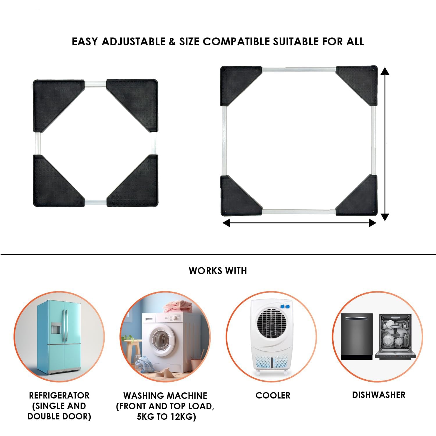 Adjustable Heavy-Duty Fridge and Washing Machine Stand Base Trolley 50x50 cm Your Brand