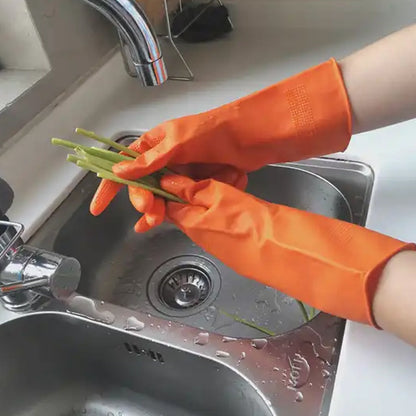 Multipurpose Rubber Reusable Cleaning Gloves, Reusable Rubber Hand Gloves I Latex Safety Gloves I for Washing I Cleaning Kitchen I Gardening I Sanitation I Wet and Dry Use Orange Gloves (1 Pair 40 Gm) Your Brand