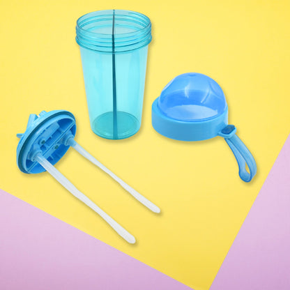 2 Drinks in 1 Cup Water Bottle, Stable Sturdy Dual Use Bottle 2 Straws for Shopping Travel for Outdoor Activities (1 Pc) Your Brand