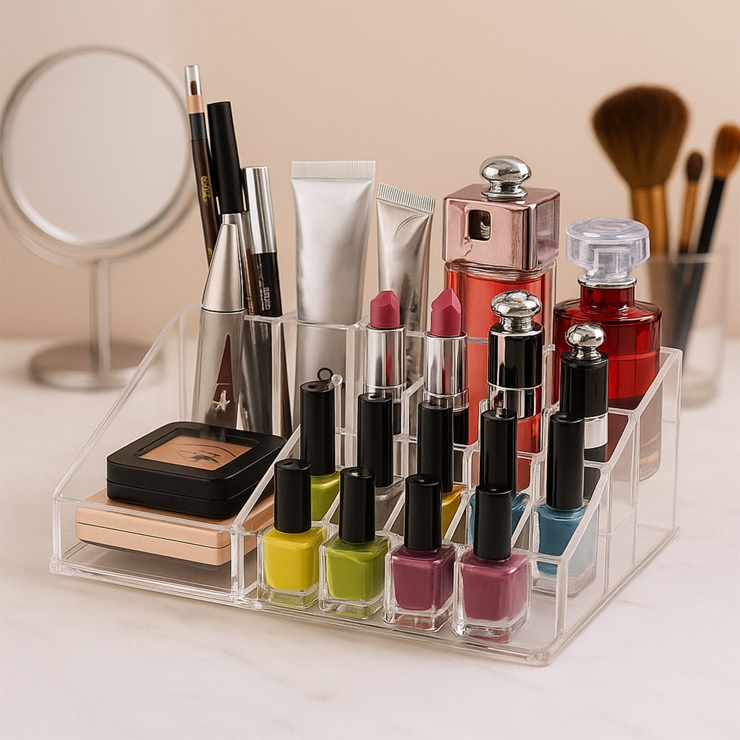 16 Compartment Cosmetic Makeup Jewellery Lipstick Storage Organiser Box, Cosmetic Storage Box Make-up Lipstick Organizer / Lipstick Holder Case  Transparent Your Brand