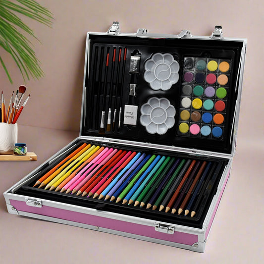 17980 Professional Art Set-Drawing Painting Sketching Coloring Kids Set All in 1 Art Case Perfect for Kids with Unicorn Design Case, Shading Crayons Oil Pastels Color Set Watercolor Cakes Paint Brush Sharpener Eraser (145 Pcs Set) Your Brand