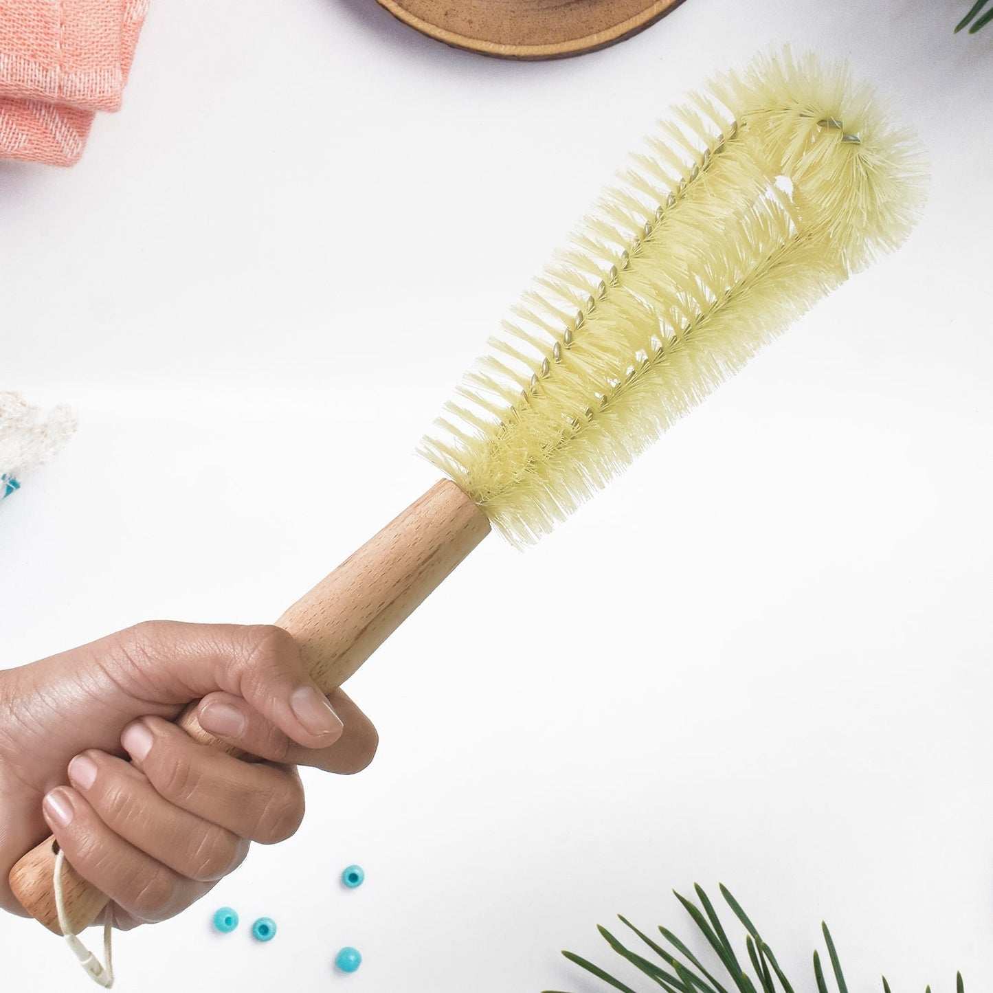 13 inch Bottle Brush, Bristle Brush with  Wood Handle, Washing Brush with Wooden Handle, Kitchen Cleaning Tool, Brushes for Dish, Tumbler, Teapot, Cup, Pan Your Brand