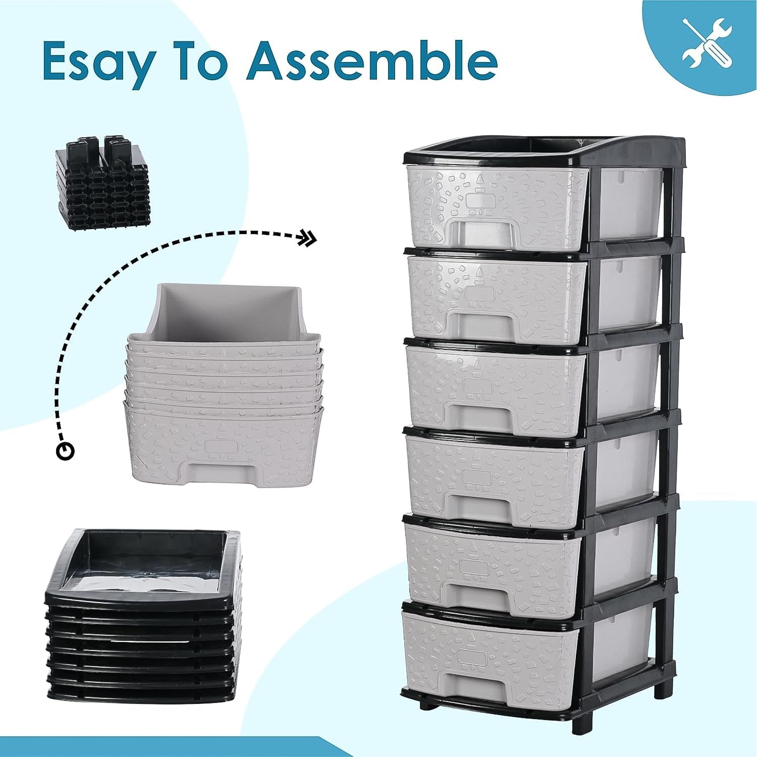 6-Layer Heavy-Duty Plastic Drawer Organizer Cabinet with Stone Texture Drawers Your Brand