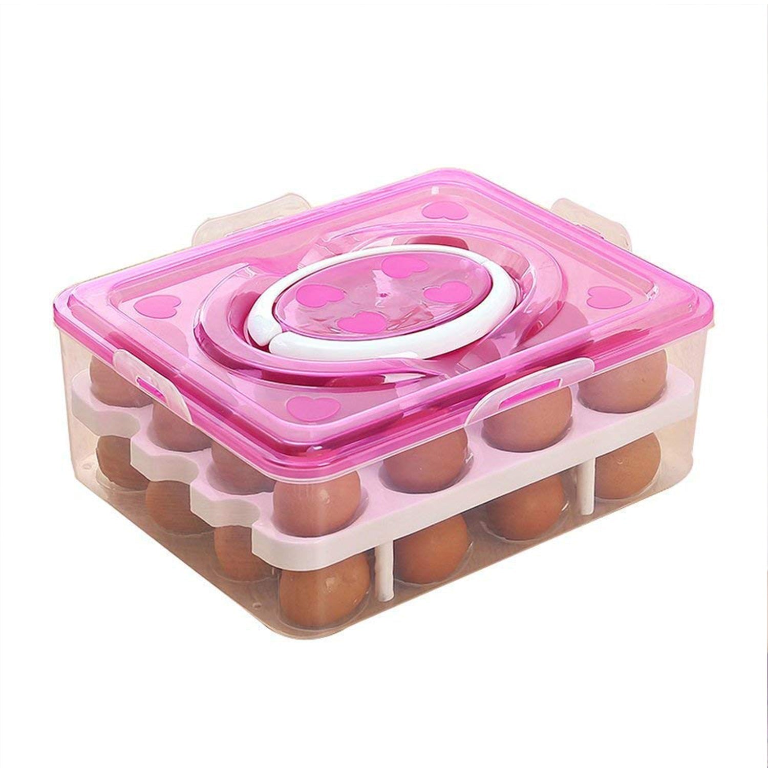 2Layer, 32 Grid Egg Tray with Lid Egg Carrier Holder for Refrigerator, Camping Food Storage Container with Handle (1 Pc ) Your Brand