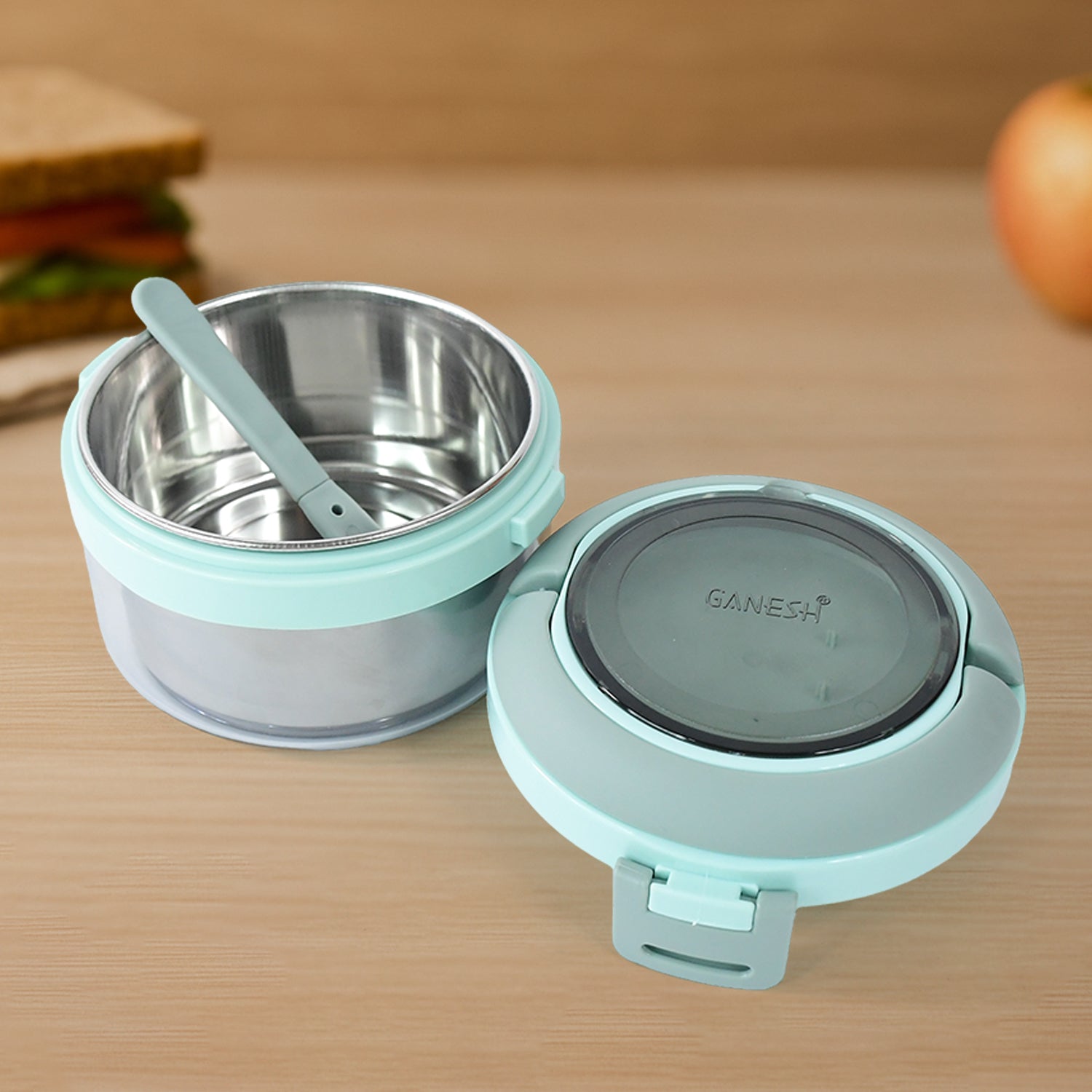 Ganesh Tiara 400ml Stainless Steel Insulated Lunch Box with Leakproof Lid & Folding Spoon Your Brand