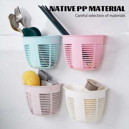 Hanging Plastic Storage Basket, Adhesive Wall Mounted Organizer Box Make Up Holder Shelf Bathroom Wall Basket Punch Free Drain Basket for Kitchen Bathroom, Wall Type Storage Basket (1 Pc) Your Brand