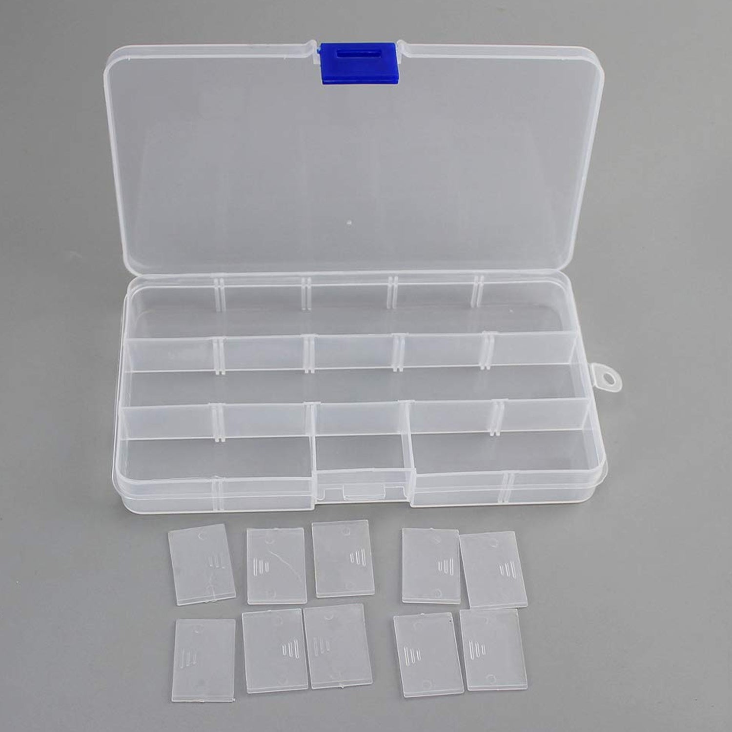 15-Grid Clear Plastic Jewelry Organizer Box with Dividers (1 Pc) Your Brand