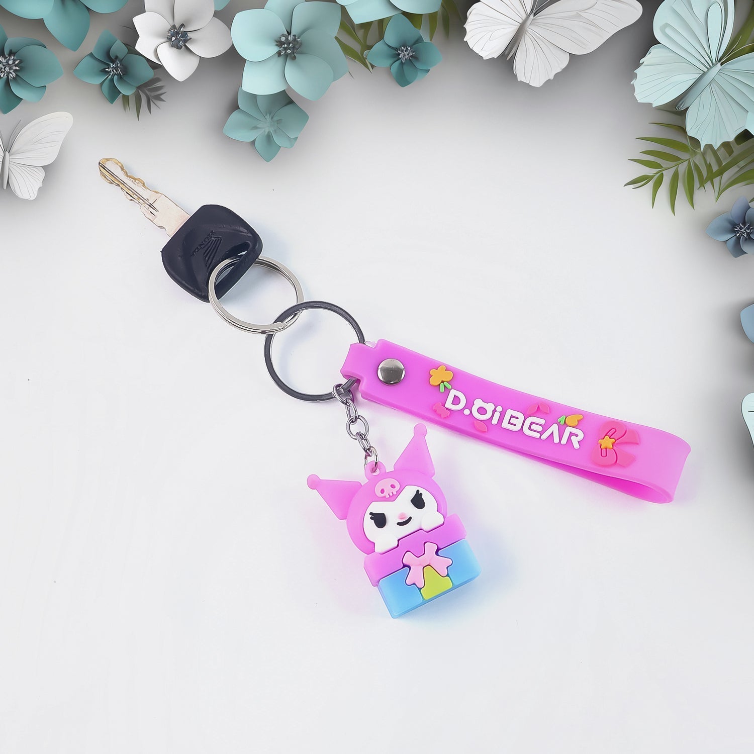 Cute Cartoon Silicone 3D Key Chain with Metal Hook & Strap (Pack of 1) Your Brand