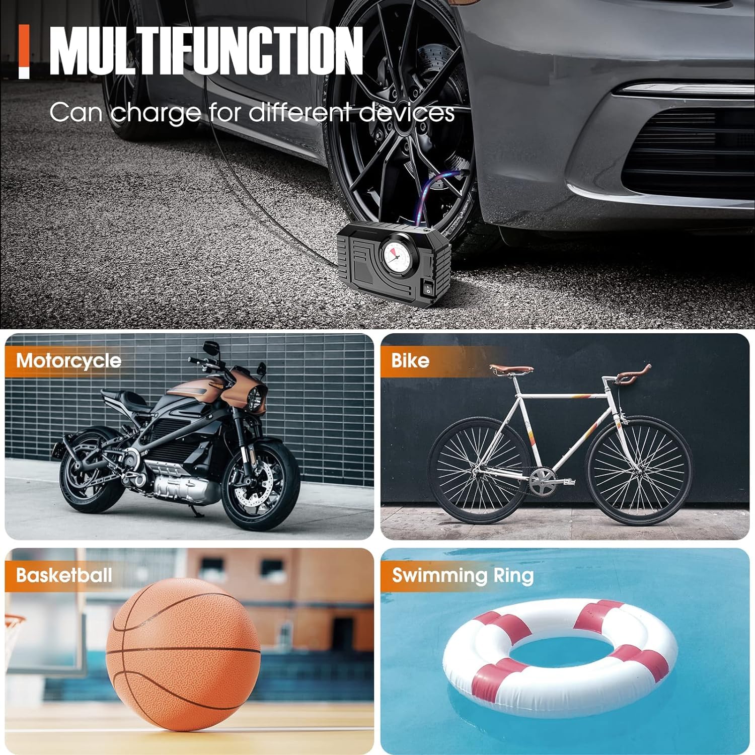 Tire Inflator Portable Air Compressor 12V Small Air Pump for Car Tires Bicycle Balloons, Cars, Bike, Bicycles and Other Inflatables with LED Light (12V) Your Brand