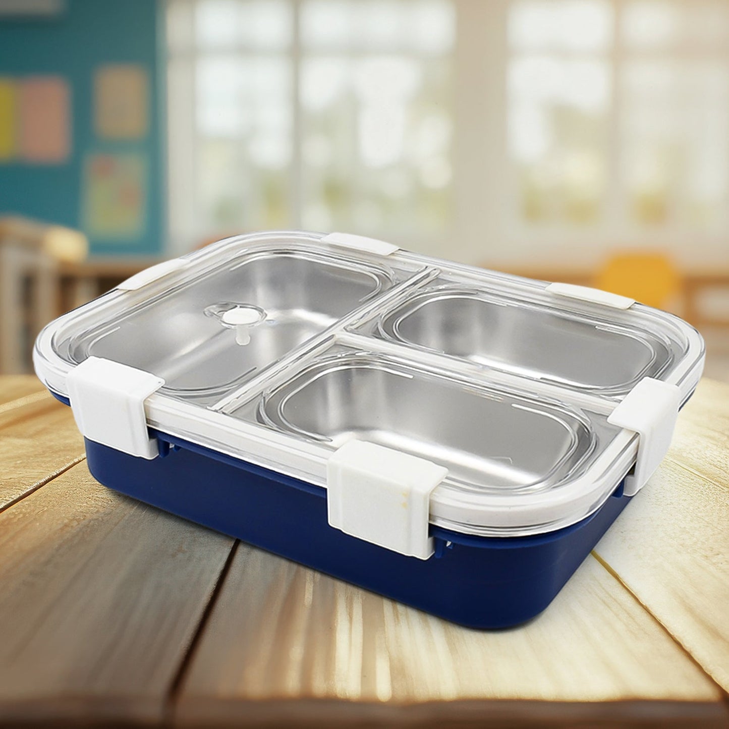 3 Compartment Transparent Stainless Steel Lunch Box for Kids, Tiffin Box, Lunch Box, Lunch Box for Kids, Insulated Lunch Box, Lunch Box for Office Women and Men, Stainless Steel Tiffin Box for Boys, Girls, School Office (Multi Color) Your Brand