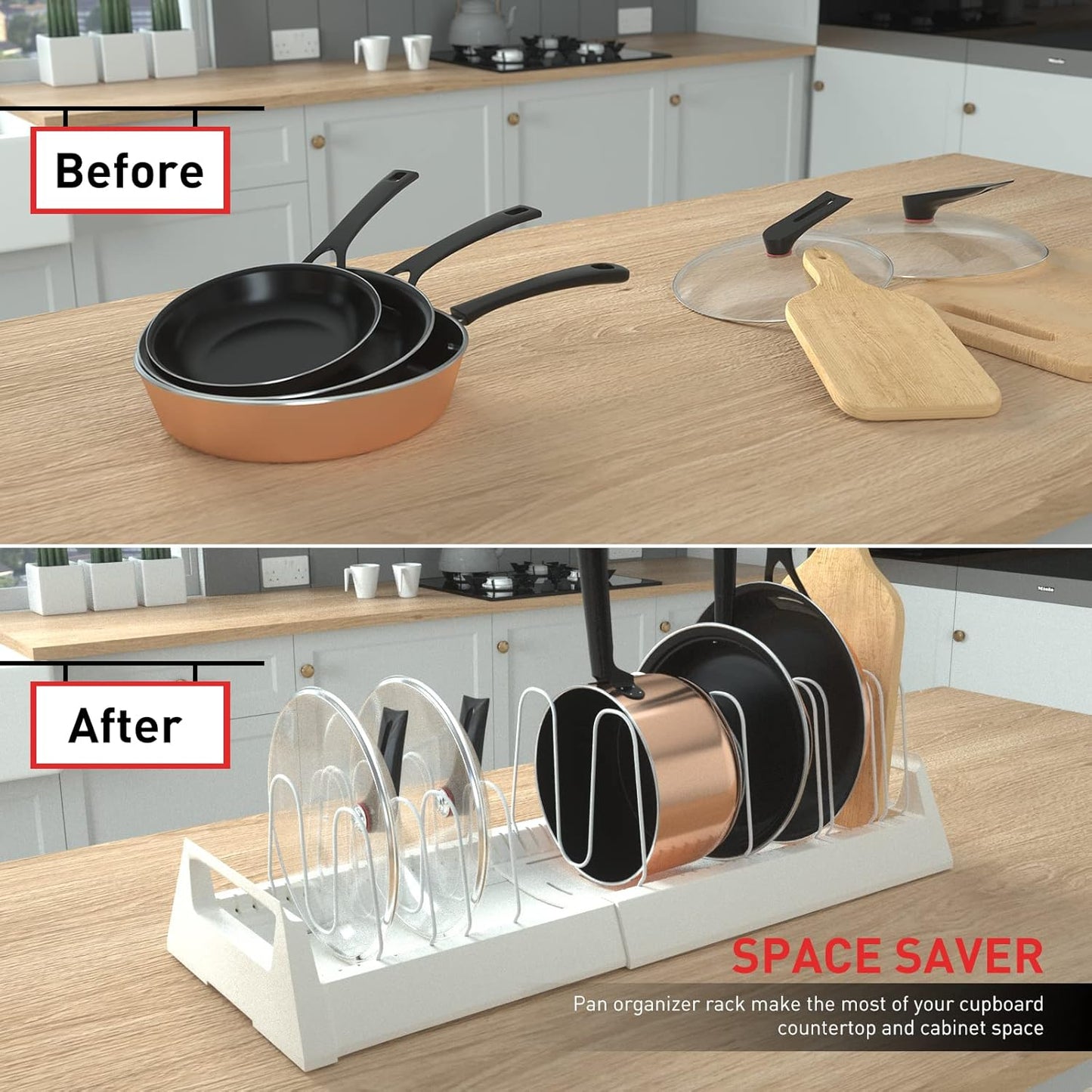 Pots and Pans Organizer Rack for Under Cabinet Your Brand