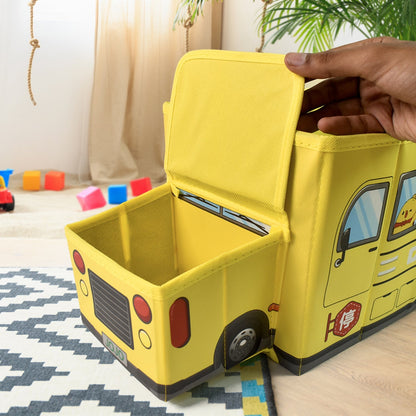 School Bus Shaped Portable Foldable Toy Box Storage with Lid (1 Pc) Your Brand