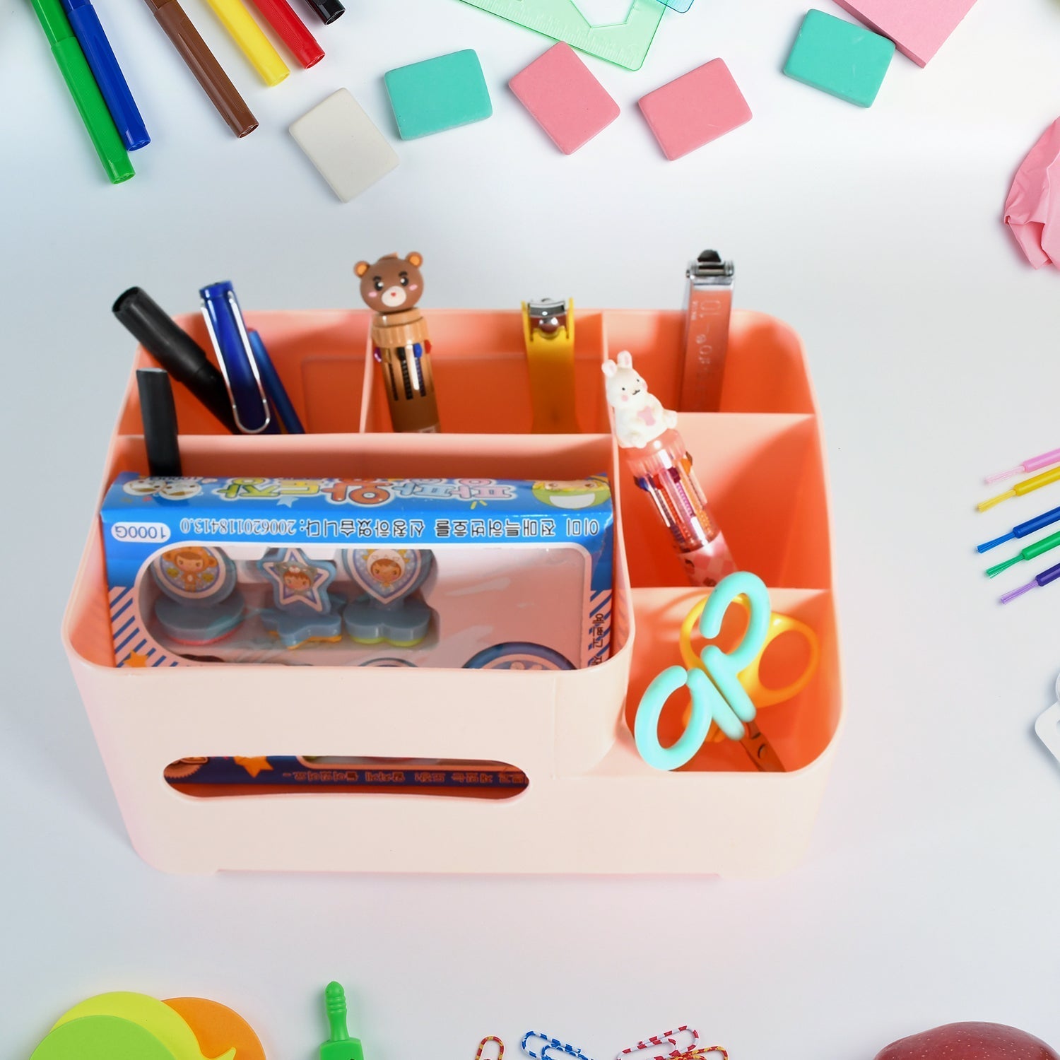 6-Compartment Desk Organizer – Multi-Function Storage for Tissue, Stationery, Remote & Mobile (Home/Office) Your Brand