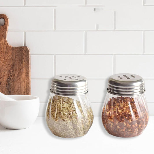 Apex Oregano & Chilli Flakes Dispenser Set – 2 Pcs Plastic Spice Shaker with Stainless Steel Lid Your Brand