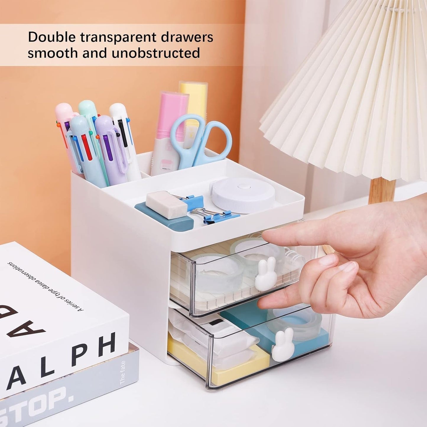2 Layer 5 Compartment Desk Organizer with Transparent Drawer (1 Pc / 15×13×11 Cm) Your Brand