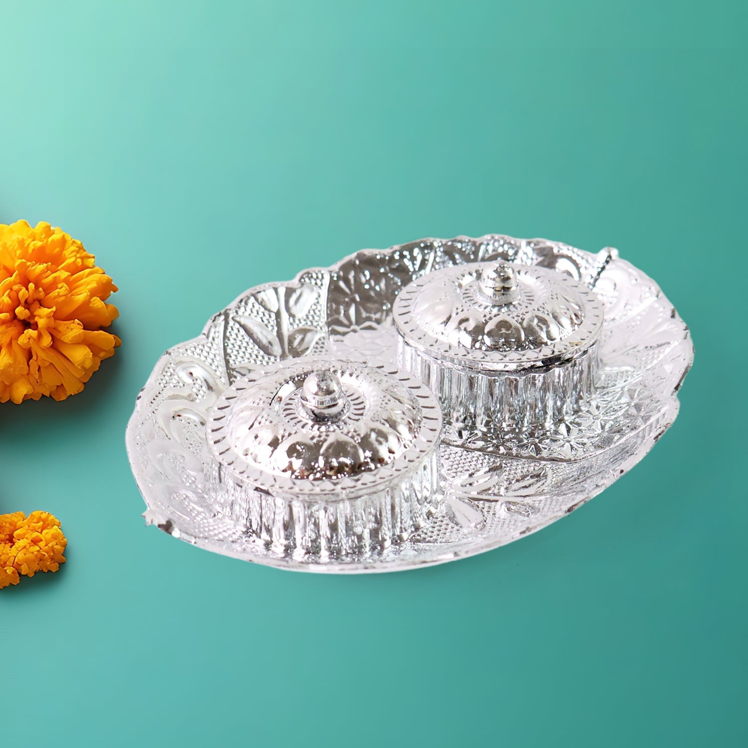 Leaf Shape Special Puja Thali (1 Pc / Mix Design) Your Brand