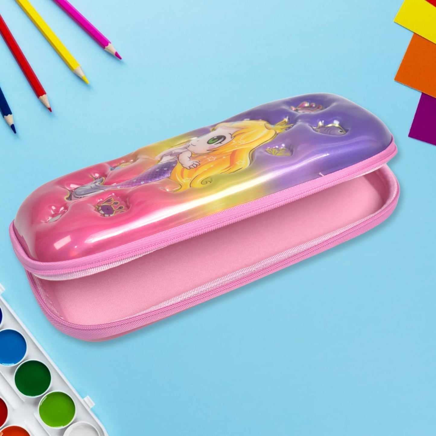 3D Cartoon Zipper Compass Box, Pencil Box (1 Pc / Mix Design) Your Brand