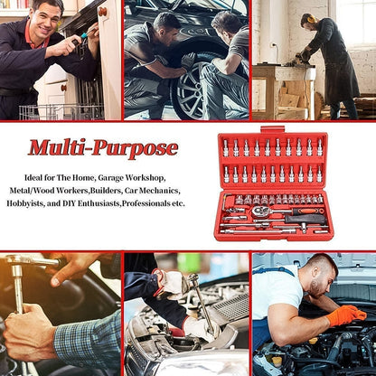 Socket 1 / 4 Inch Combination Repair Tool Kit (Red, 46 pcs) Your Brand