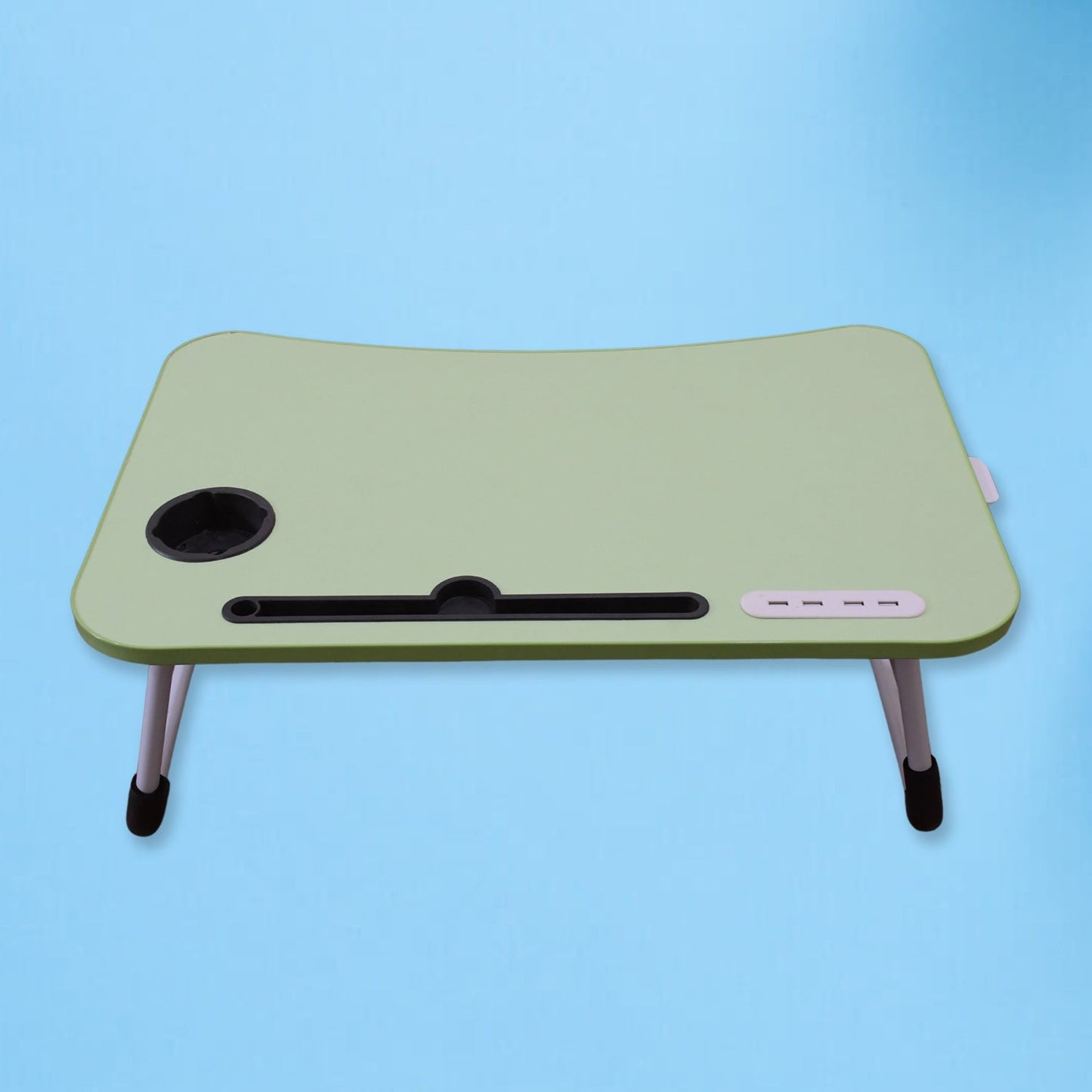 MultiPurpose Study Table Foldable Portable Notebook Bed Lap Desk Tray Stand Reading Holder with Coffee Cup Slot, Drawer, Fan, USB Cable & Light for Breakfast, Reading & Movie Watching (1 Pc Mix Color) Your Brand