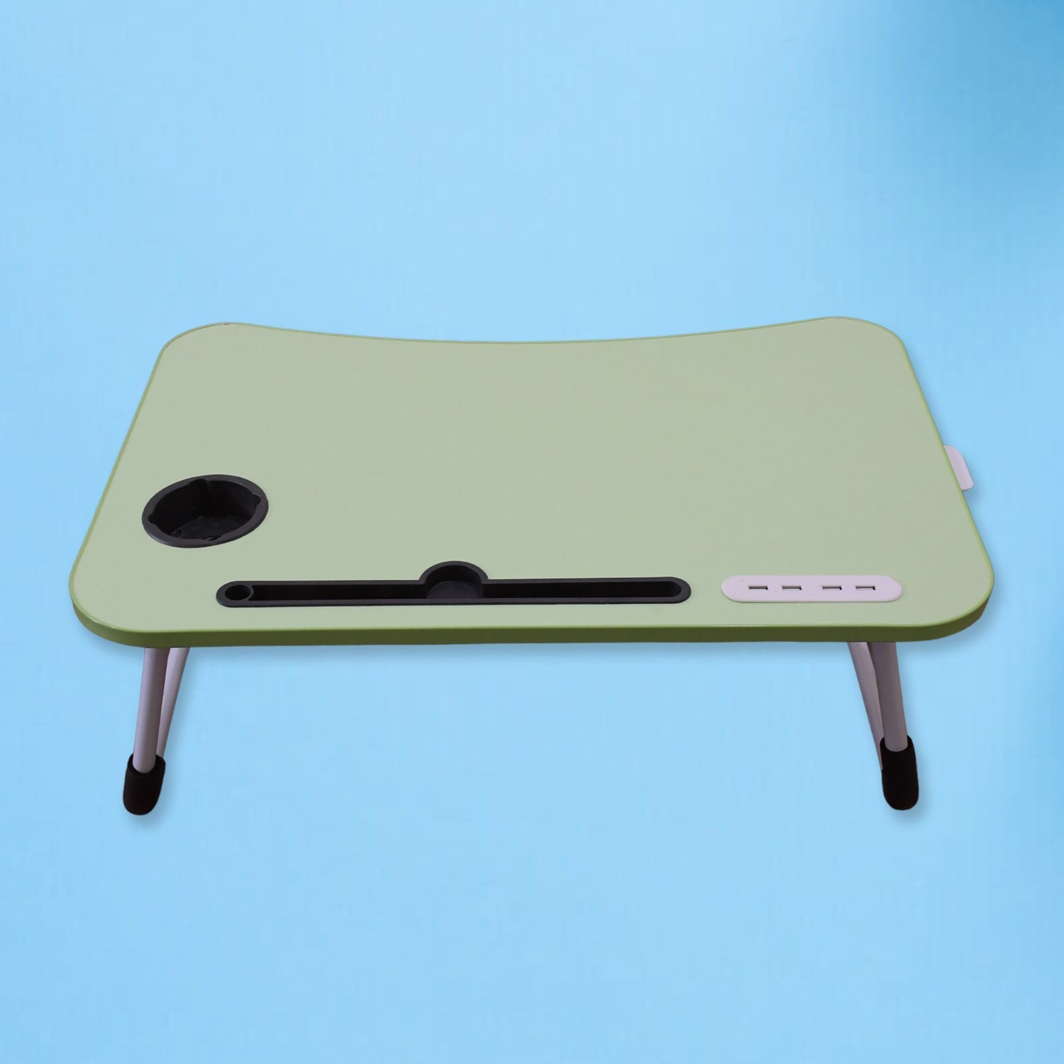 MultiPurpose Study Table Foldable Portable Notebook Bed Lap Desk Tray Stand Reading Holder with Coffee Cup Slot, Drawer, Fan, USB Cable & Light for Breakfast, Reading & Movie Watching (1 Pc Mix Color) Your Brand