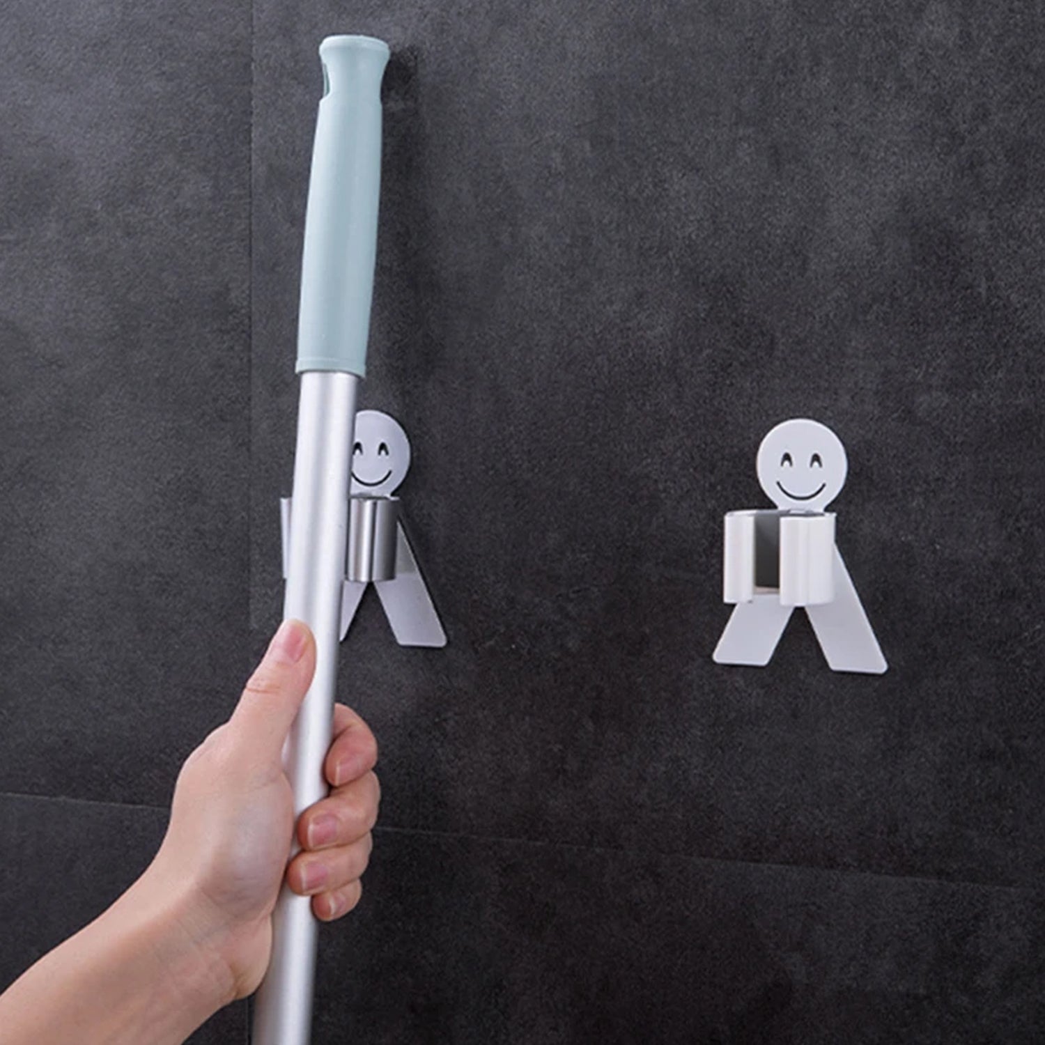 Smile Face Wall Mounted Brush & Broom Organize Holder, Hanger Storage Rack Kitchen Clip Seamless Mop Hook with Mounted Hanging (1Pc) Your Brand