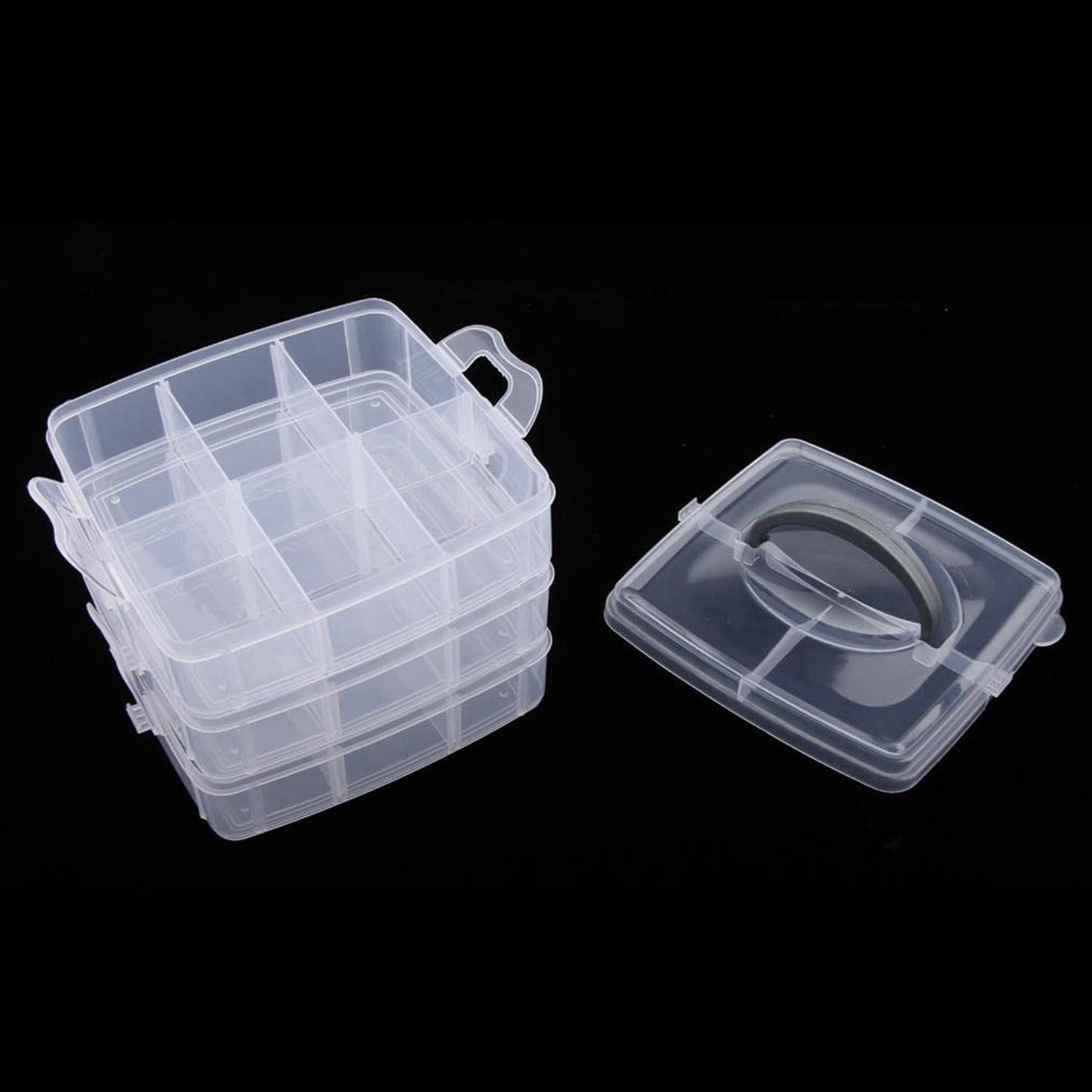 3-Tier 18 Sections Transparent Stackable Adjustable Compartment Slot Plastic Craft Storage Box Your Brand