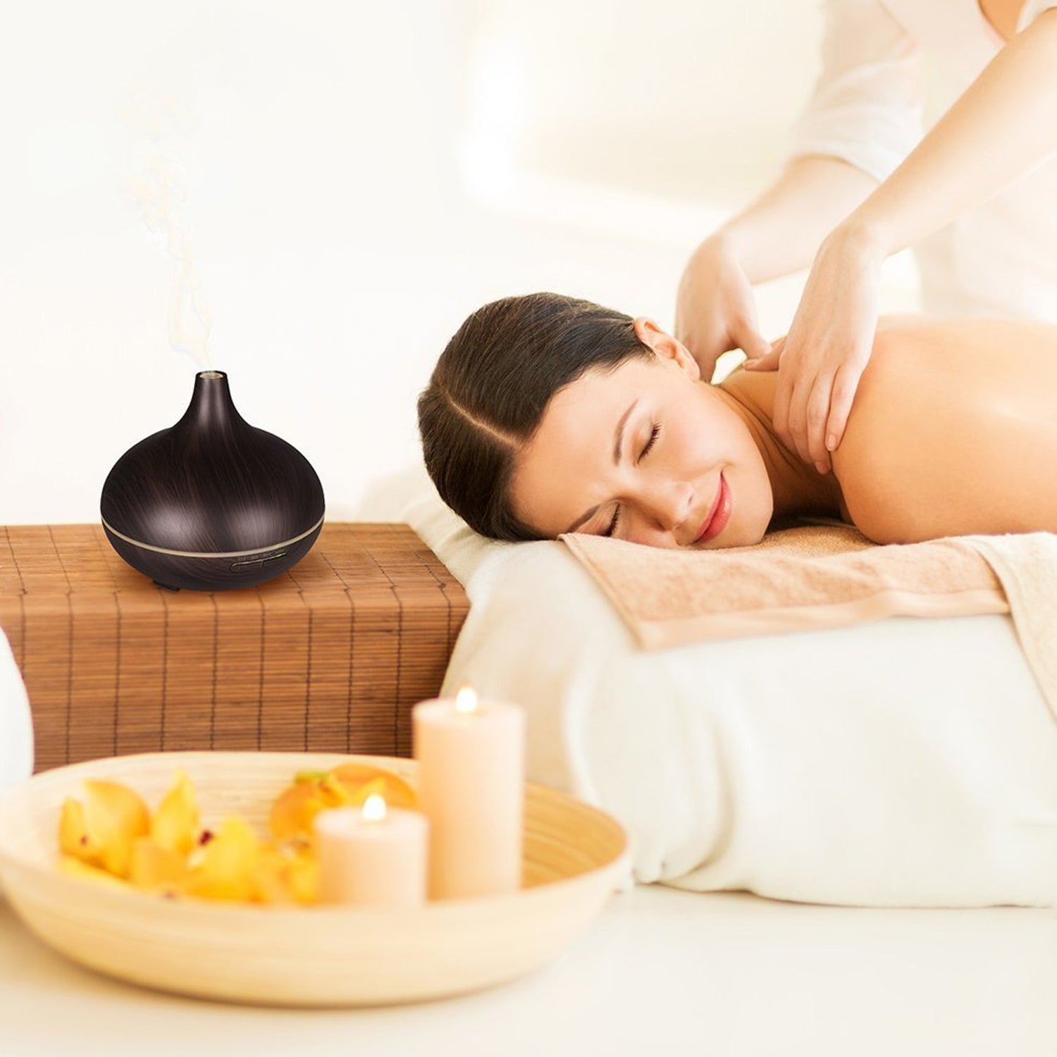 Aromatherapy Humidifier with 7 Colourful LED Light Change (500 ML Capacity / Without Remote) Your Brand