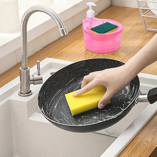 2-in-1 Double Layer Liquid Soap Dispenser with Pump & Sponge – Practical Kitchen & Hotel Sink Soap Pump Bottle (Rectangle) Your Brand