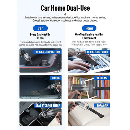 2 in 1 Wireless Vacuum Cleaner – 120W Handheld USB Rechargeable for Home & Car (1 Pc) Your Brand