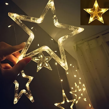 12 Stars LED Curtain String Lights with 8 Flashing Modes for Home Decoration, Diwali & Wedding LED Christmas Light Indoor and Outdoor Light ,Festival Decoration  (Warm White / With Box) Your Brand