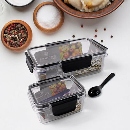 Plastic Kitchen Storage Container Big 800 ML & Small 250 ML with Air Seal Lock Lid & Spoon Your Brand