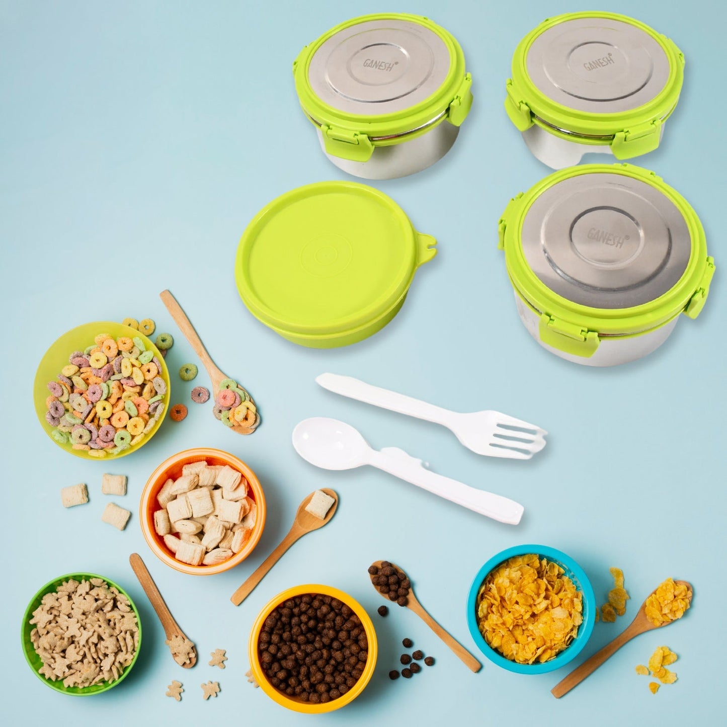 Stainless Steel Tiffin Lunch Box Container / Dabba with 4 Side Clip Lock Lid for Office & School Use/ Food Grade / Air Tight / Easy to Carry / Leak Proof Your Brand