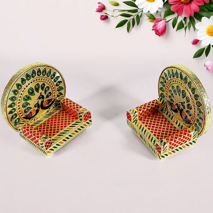 Meenakari Work Laddu Gopal Singhasan  / Sihasan for Pooja Mandir Wooden Krishna Ladoo Bal Gopal Sofa Asan, Home Decorative Premium Look Decorative Singhasan Suitable For Home, Office, Restaurant (2 Pc Set) Your Brand