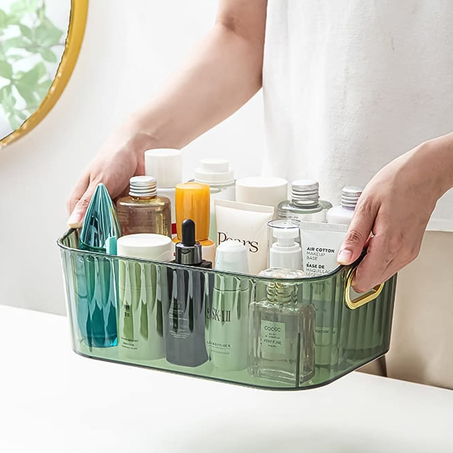 Premium Ribbed Transparent Storage Basket with Gold Handle – Multipurpose Kitchen &amp; Home Organizer Box (25x14cm / 4 Pc) Your Brand
