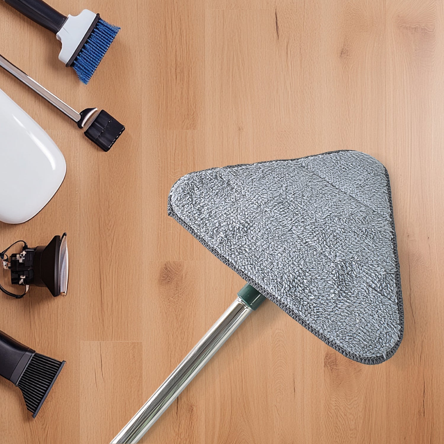 2-in-1 Extendable Triangle Mop – Retractable, 360° Rotating, Telescopic & Reusable Mop Heads (1 Pc) Your Brand