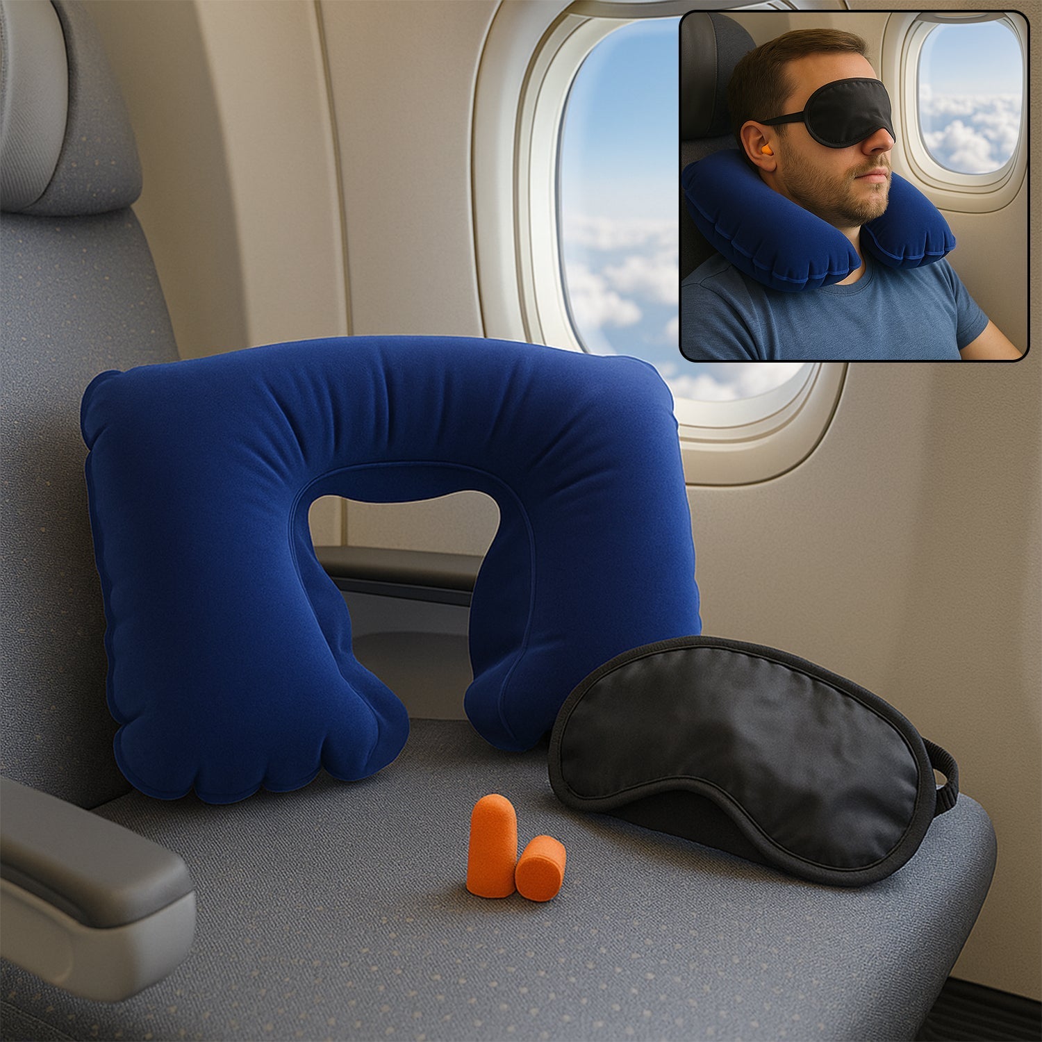 3in1 Air Travel Kit with Pillow, Ear Buds & Eye Mask Your Brand