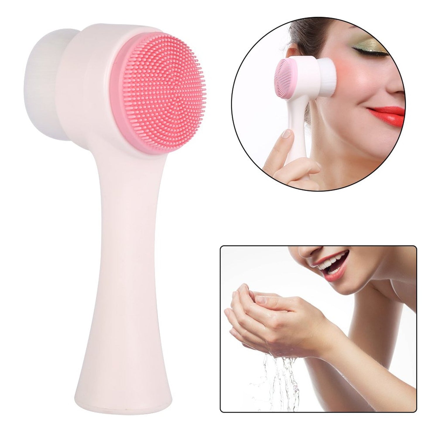 2 in 1 Facial Brush Cleansing | Manual Face Scrubber | Silicone Double-Sided Face Wash Brush for Sensitive, Delicate, Dry Skin (1 Pc) Your Brand
