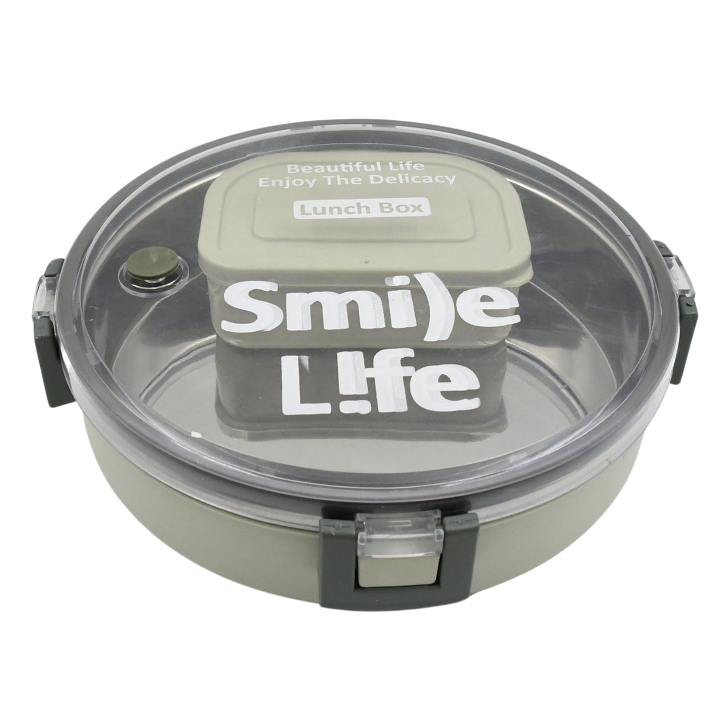 Miracle Stainless Steel Round Lunch Box, with Small Plastic Box Insert Leak Proof Lunch Box with Transparent lid, Lunch Box for Kids & Adults for School, Office (450 ML + 250 ML Approx) Your Brand