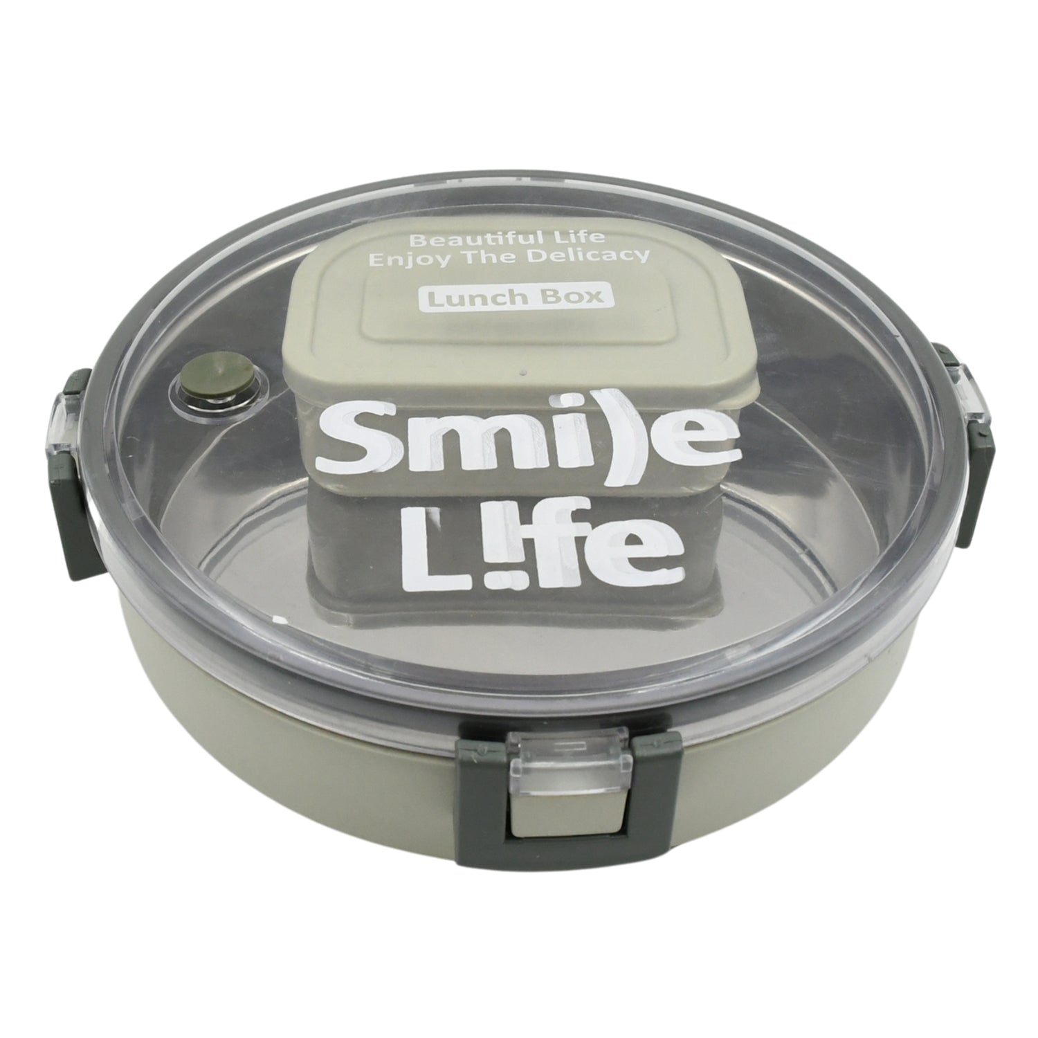 Miracle Stainless Steel Round Lunch Box, with Small Plastic Box Insert Leak Proof Lunch Box with Transparent lid, Lunch Box for Kids & Adults for School, Office (450 ML + 250 ML Approx) Your Brand