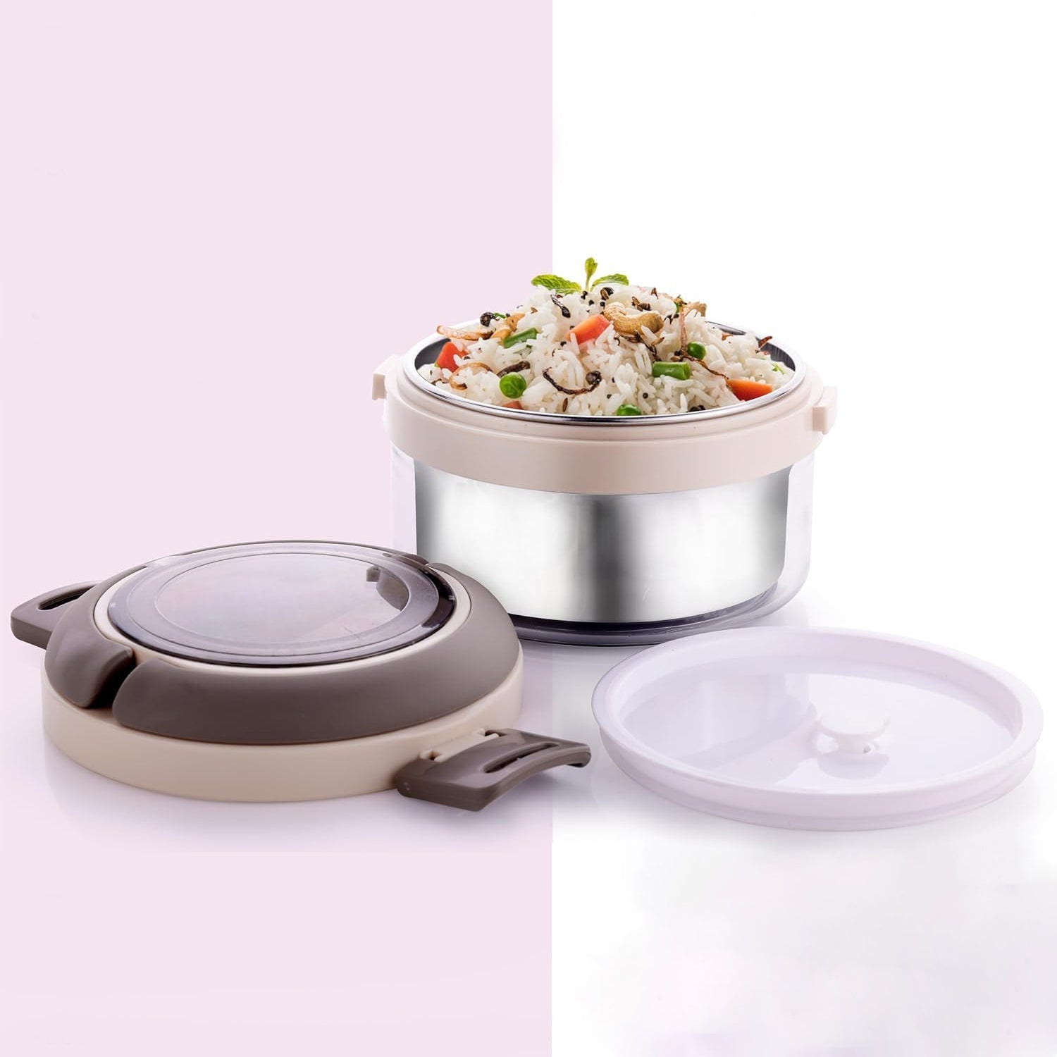 Ganesh Tiara 400ml Stainless Steel Insulated Lunch Box with Leakproof Lid & Folding Spoon Your Brand
