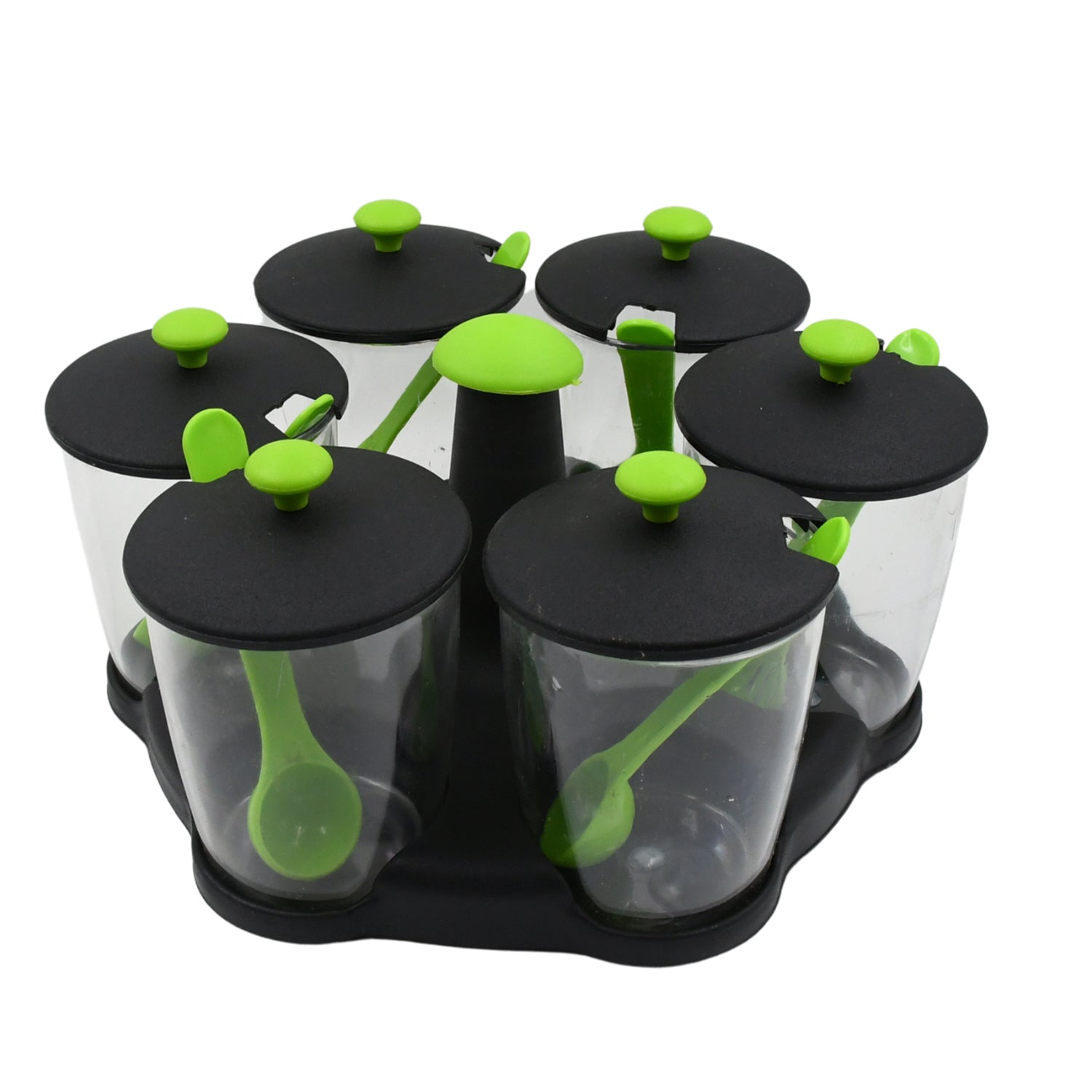 Multipurpose 6 Piece Miracle Revolving Plastic Spice Container Rack With 6 Spoon, Condiment Set, Masala Rack Set, Revolving Spice Rack Aachar Container Chutney Mukhwas Tray Masala Dining Spice Stand Your Brand